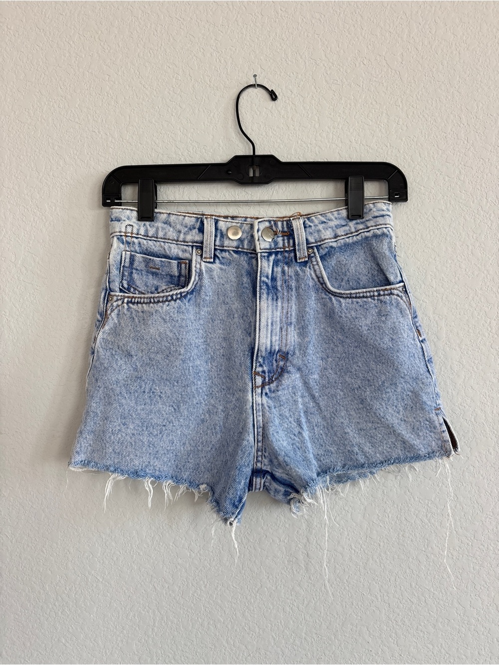 Zara Light Blue Distressed Denim Shorts